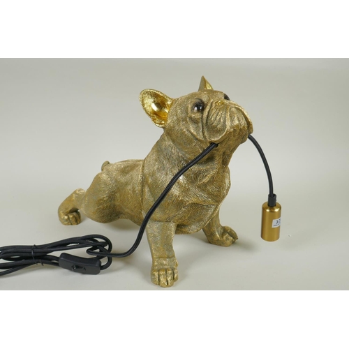 51 - A gilt composition lamp in the form of a bulldog, 28cm high, 34cm long