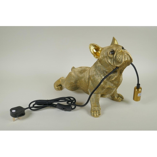 51 - A gilt composition lamp in the form of a bulldog, 28cm high, 34cm long