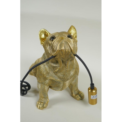 51 - A gilt composition lamp in the form of a bulldog, 28cm high, 34cm long