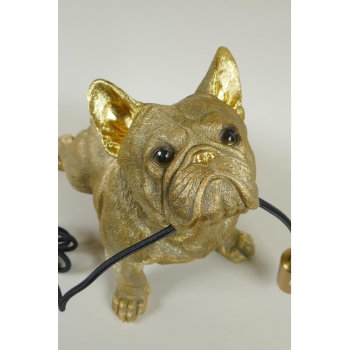 51 - A gilt composition lamp in the form of a bulldog, 28cm high, 34cm long