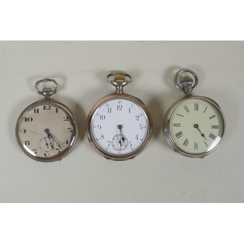 673 - A silver cased CYMA pocket watch with Arabic numerals and subsidiary seconds dial, a German silver c... 