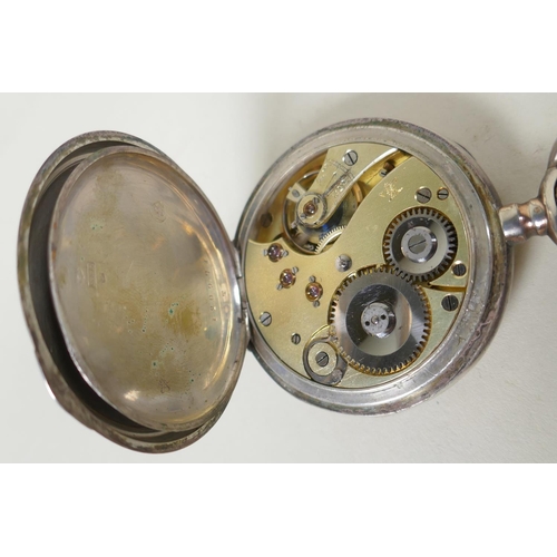 673 - A silver cased CYMA pocket watch with Arabic numerals and subsidiary seconds dial, a German silver c... 