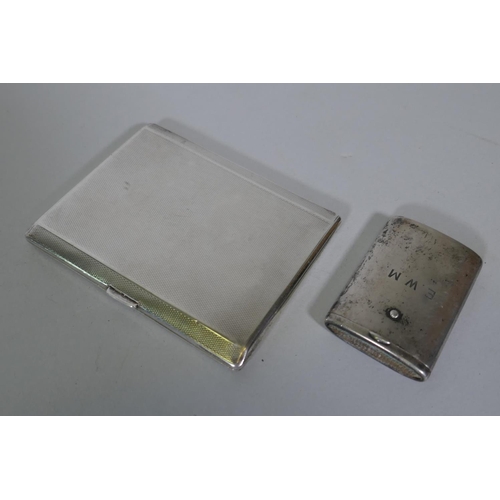 676 - A hallmarked silver cigarette case with engine turned finish, and a hallmarked vesta case, 174g