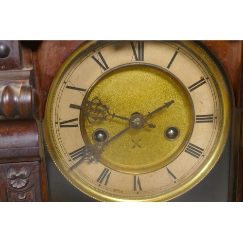 678 - A C19th oak cased wall clock with painted dial and spring driven movement, dial 30cm diameter, an oa... 