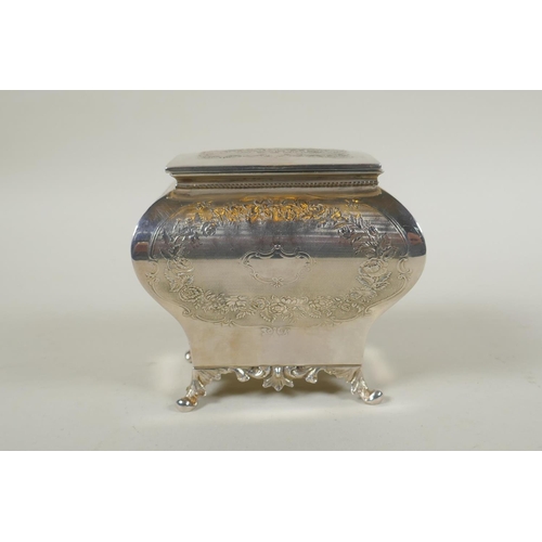 681 - An antique silver plated tea caddy by W.W. Harrison & Co of Sheffield, 11cm high