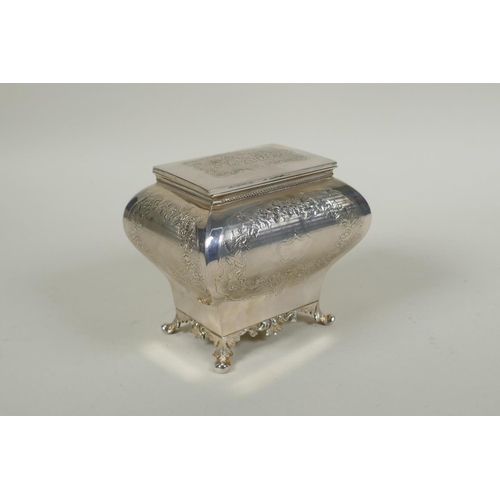 681 - An antique silver plated tea caddy by W.W. Harrison & Co of Sheffield, 11cm high