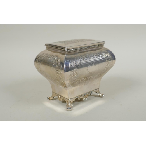 681 - An antique silver plated tea caddy by W.W. Harrison & Co of Sheffield, 11cm high