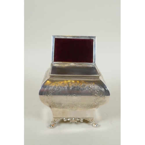 681 - An antique silver plated tea caddy by W.W. Harrison & Co of Sheffield, 11cm high