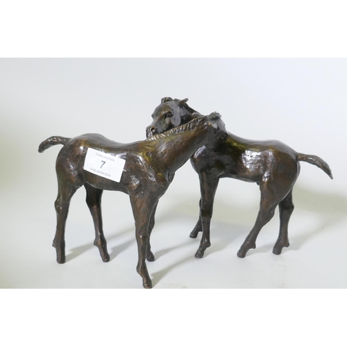 7 - Kurt Arentz, bronze model of two horses, signed and numbered 2-25, 18cm high