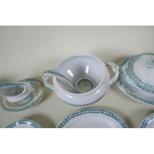 72 - A Victorian transfer printed porcelain doll's dining service, four settings including tureens, gravy... 