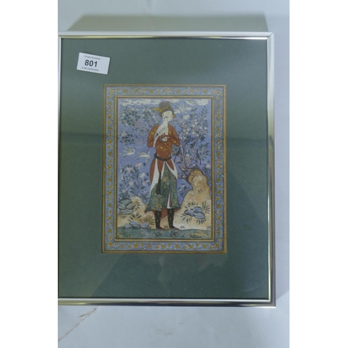 801 - An antique Mughal miniature of a falconer, a finely painted portrait of a nobleman with falcon, goua... 