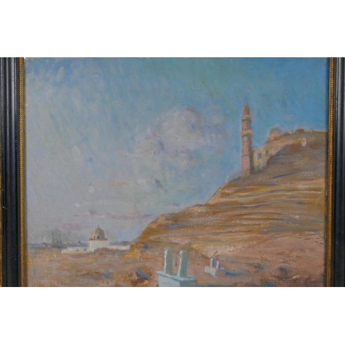 804 - View of an Eastern landscape, signed Bonello, early C20th, oil on canvas loosely laid down, 39 x 48c... 