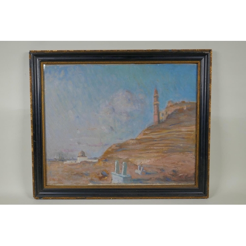 804 - View of an Eastern landscape, signed Bonello, early C20th, oil on canvas loosely laid down, 39 x 48c... 