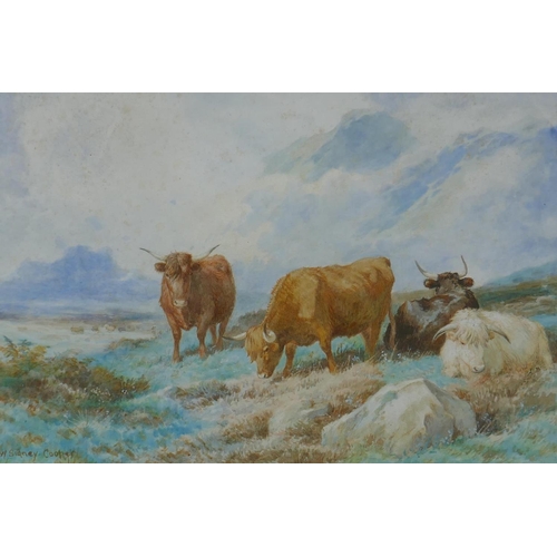 805 - W. Sidney Cooper, cattle in a mountain landscape, signed, watercolour, 27 x 37cm