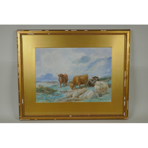 805 - W. Sidney Cooper, cattle in a mountain landscape, signed, watercolour, 27 x 37cm