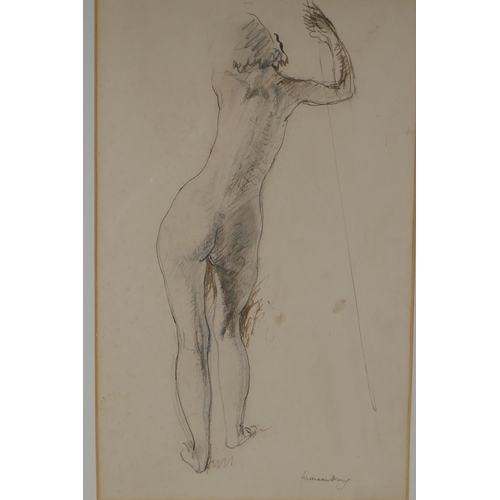 809 - William Dring, female figure study, signed, ink and pastel drawing, 35 x 21cm