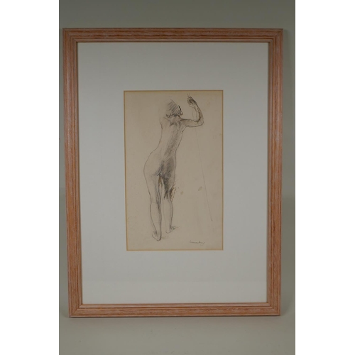 809 - William Dring, female figure study, signed, ink and pastel drawing, 35 x 21cm