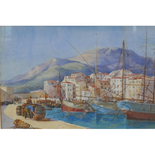 812 - A C19th Italian port scene, watercolour, 38 x 26cm