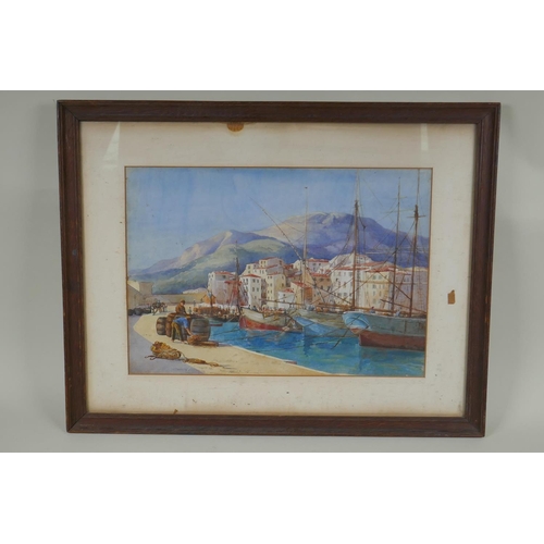 812 - A C19th Italian port scene, watercolour, 38 x 26cm