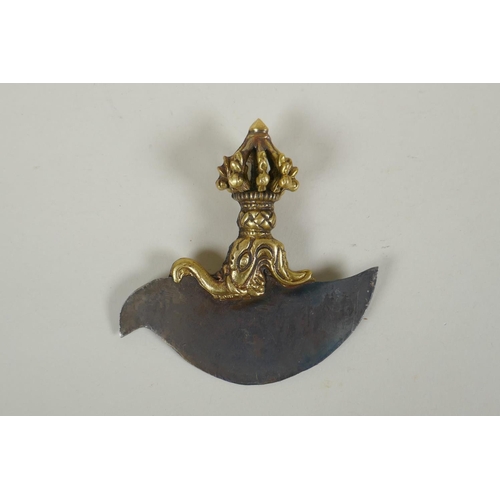 82 - A Tibetan bronze kartika with a vajra handle, 12cm 