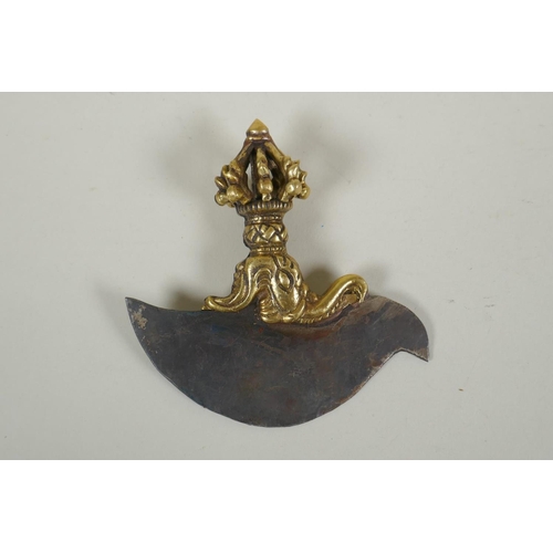 82 - A Tibetan bronze kartika with a vajra handle, 12cm 