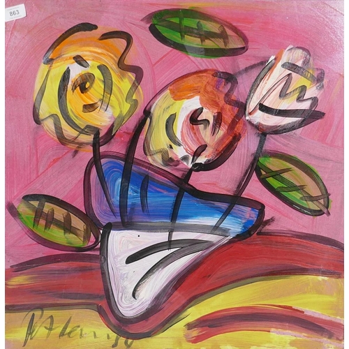 888 - Peter Keil, flowers, signed and dated '74, oil on board, 61 x 61cm