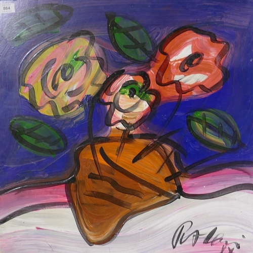 889 - Peter Keil, flowers, signed, oil on board, 61 x 61cm