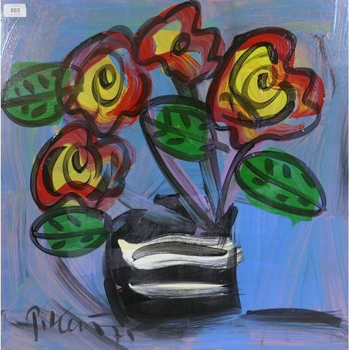 890 - Peter Keil, flowers, signed, inscribed verso, Berlin 1975, oil on board, 61 x 61cm