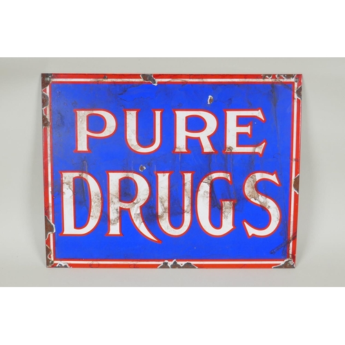 91 - A vintage style 'Pure Drugs' enamel sign, 38 x 29cm