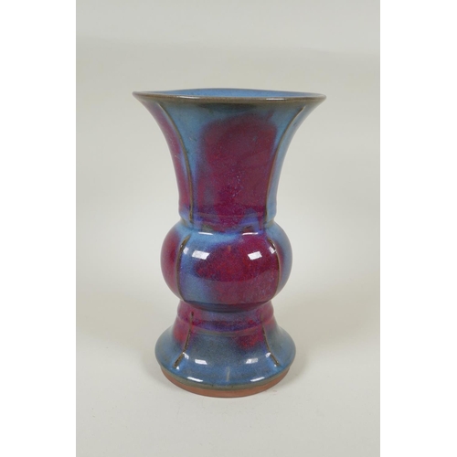 93 - A Chinese Jun ware Gu shaped vase, 23cm high