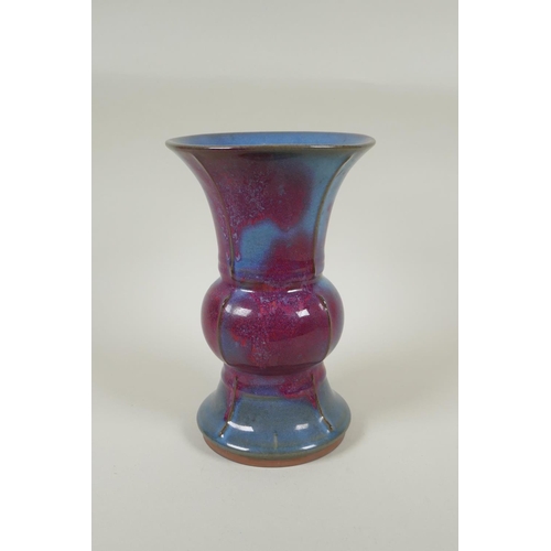 93 - A Chinese Jun ware Gu shaped vase, 23cm high