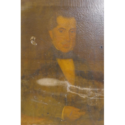 864 - C19th portrait of a gentleman, Joseph Geach, labelled verso, born January 22, 1794, this likeness wa... 