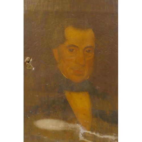 864 - C19th portrait of a gentleman, Joseph Geach, labelled verso, born January 22, 1794, this likeness wa... 