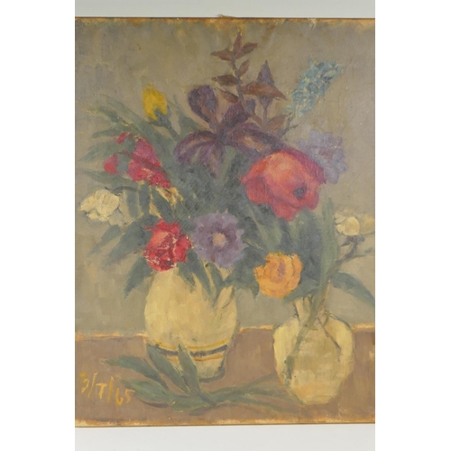 862 - Still life, a vase of flowers, 1965, unframed, oil on canvas