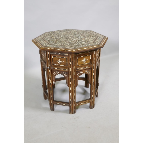 1001 - A C19th Anglo Indian bone and ebony inlaid rosewood Hoshiarpur table, AF repairs to inlay, 46 x 46cm... 