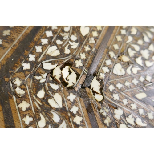 1001 - A C19th Anglo Indian bone and ebony inlaid rosewood Hoshiarpur table, AF repairs to inlay, 46 x 46cm... 