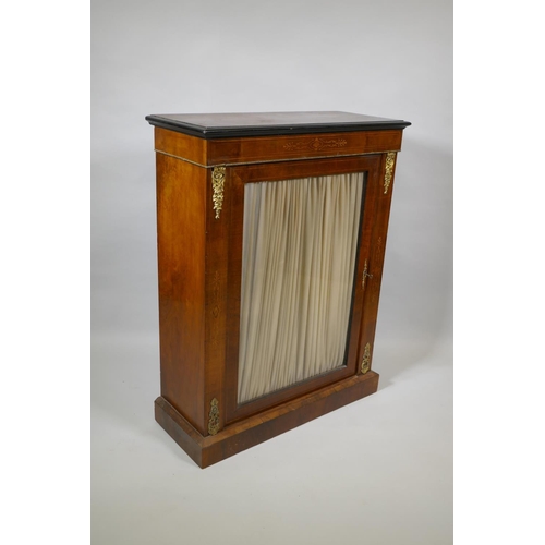 1008 - A Victorian inlaid walnut pier cabinet with single glazed door and ormolu mounts, AF no back, 76 x 3... 