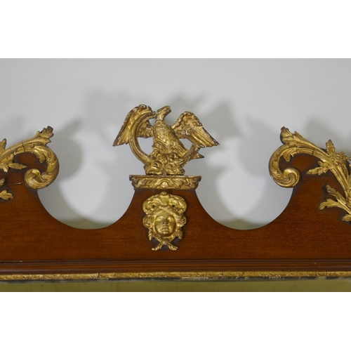 1010 - A C19th triple panel overmantel mirror with parcel gilt mouldings, AF losses, 130 x 96cm