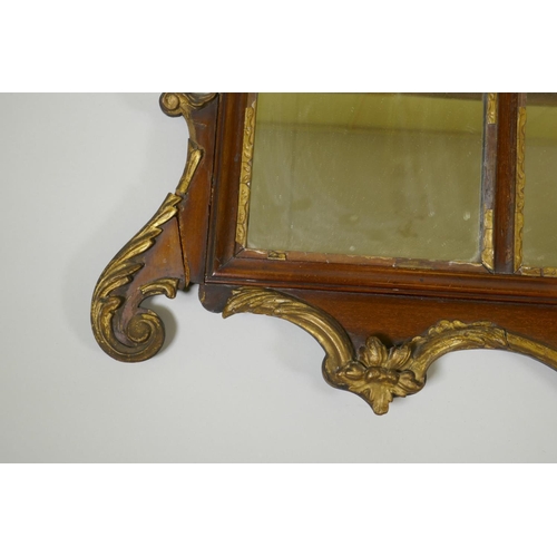 1010 - A C19th triple panel overmantel mirror with parcel gilt mouldings, AF losses, 130 x 96cm