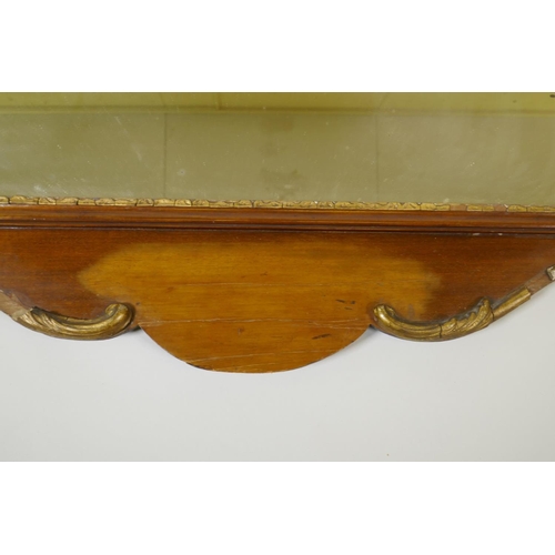 1010 - A C19th triple panel overmantel mirror with parcel gilt mouldings, AF losses, 130 x 96cm