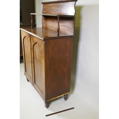 1015 - A C19th Regency country house mahogany chiffonier with arch panel doors and turned feet, 90 x 42cm, ... 