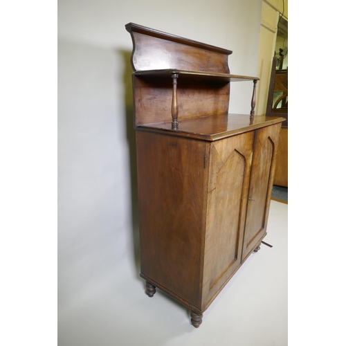 1015 - A C19th Regency country house mahogany chiffonier with arch panel doors and turned feet, 90 x 42cm, ... 