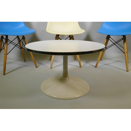 1036 - A set of three Eames style dining chairs and a small occasional table