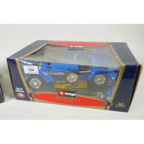 104 - A Burago 1/18 scale model Bugatti Type 59 1934, and a Collezione Classico 1/18 scale model Ferrari 2... 