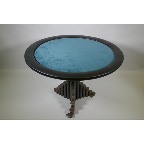 1046 - A custom games/poker table with welded steel base, 74cm high, 112cm diameter