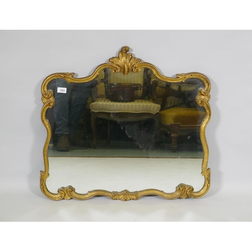 1084 - A vintage giltwood and composition rococo style wall mirror, 76 x 72cm