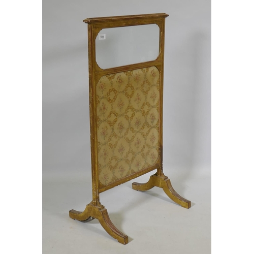 1086 - A C19th giltwood firescreen with glazed upper and inset textile panel, 50 x 94cm