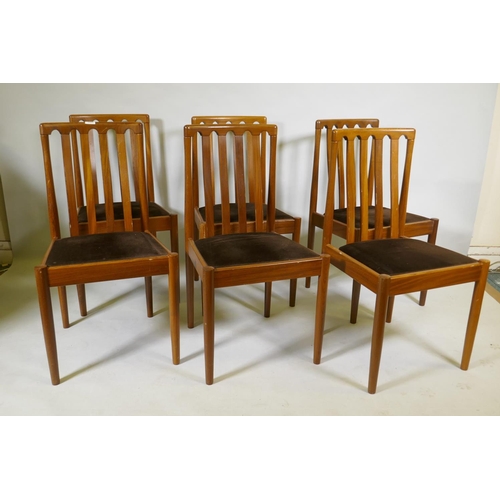 1089 - A set of six mid century Meredew teak slat back dining chairs