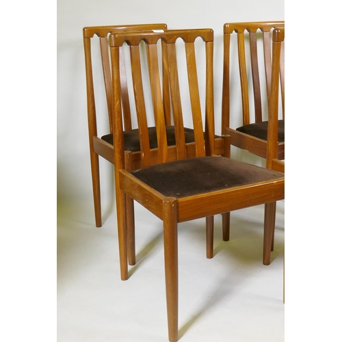 1089 - A set of six mid century Meredew teak slat back dining chairs