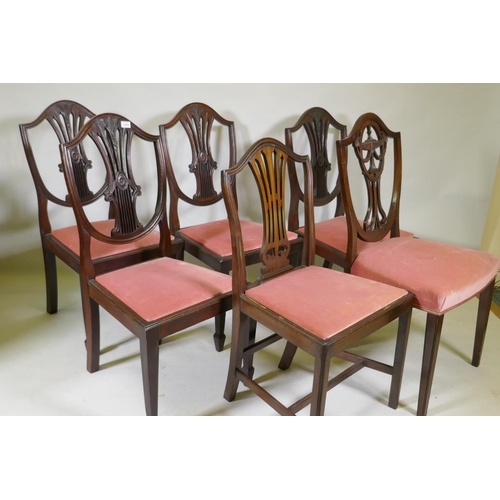 1094 - Four Hepplewhite style shield back mahogany dining chairs and two similar